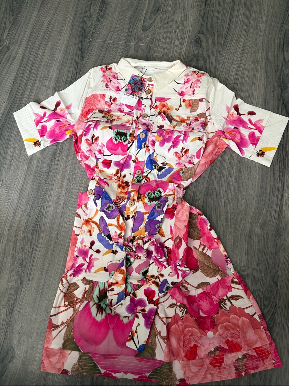 Desigual Pink Floral Shirt Dress with Multicolor Print